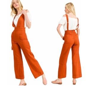 Dollhouse Burnt Orange V Neck Wide Leg Retro Style Soft Denim Jumpsuit Size 11
